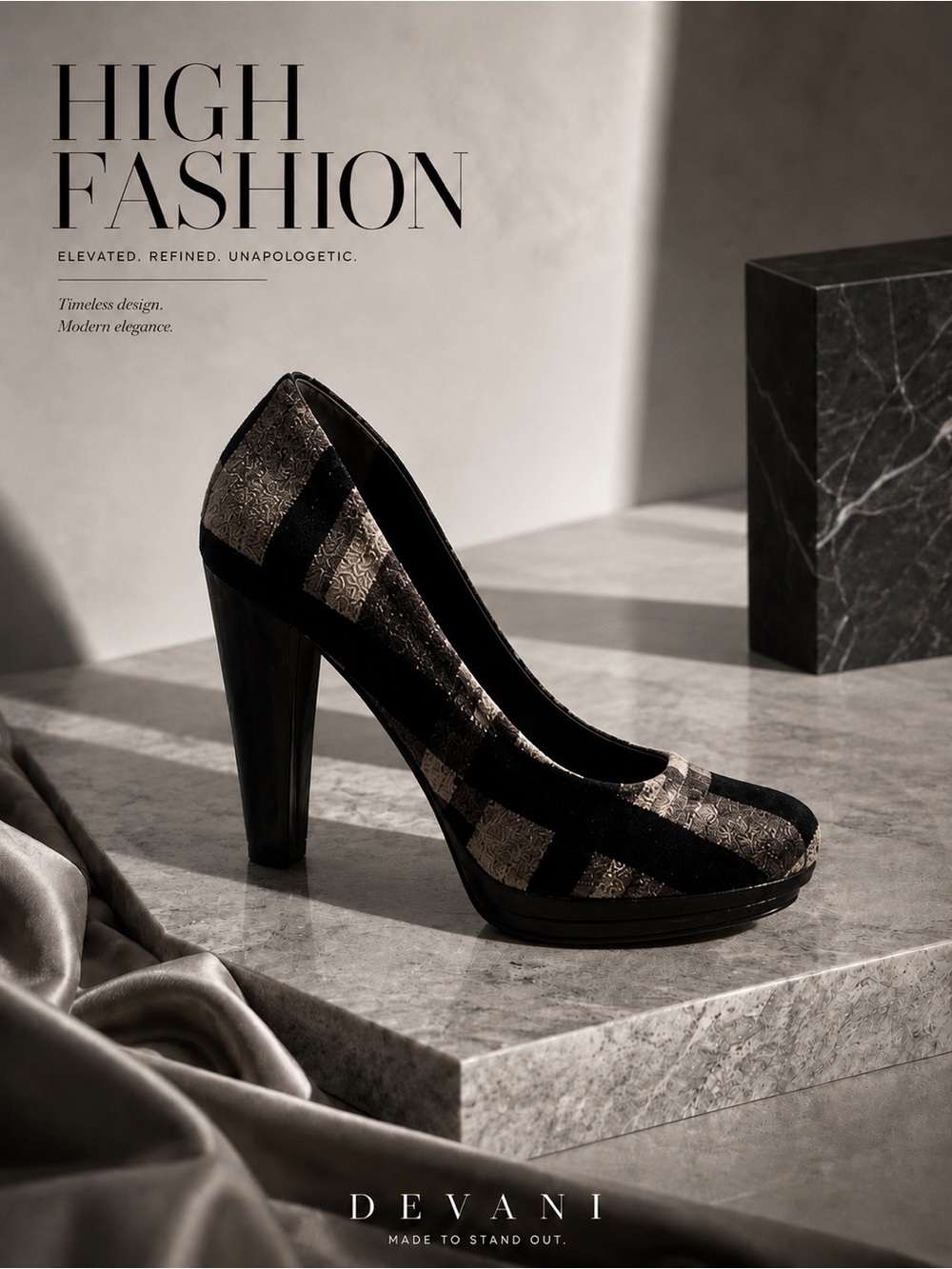 Black Plaid Platform Heels